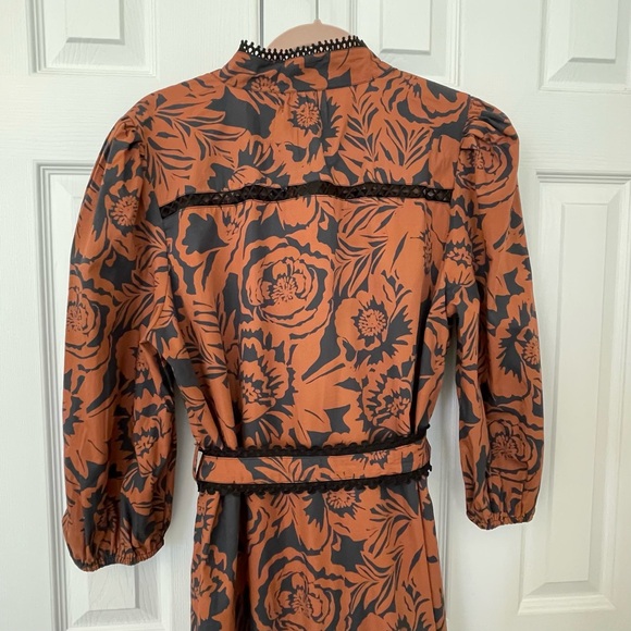 NWT Avec Les Filles Black & Rust Cotton Poplin Floral Belted Maxi Dress - Picture 5 of 16